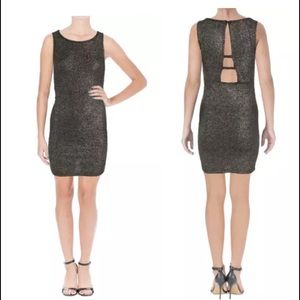Aqua Gold Metallic Cut Out Body Con Party Dress